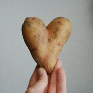 Heart-shaped potato in a person's hand